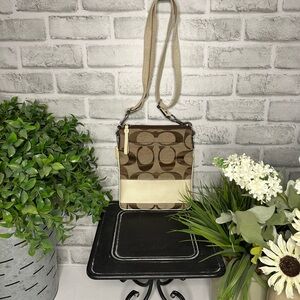 Coach Brown and Cream Crossbody Bag with Signature Design